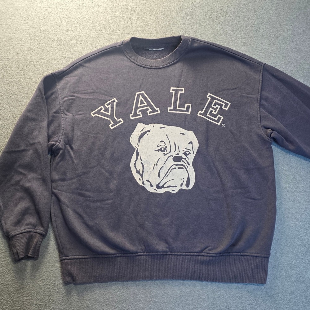 Yale Bulldogs Sweatshirt Adult S Gray Bulldog Mascot College Crewneck Pullover